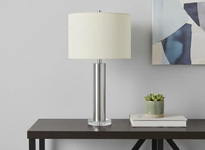 28" Silver Acrylic Cylinder Table Lamp With Ivory Drum Shade HomeRoots