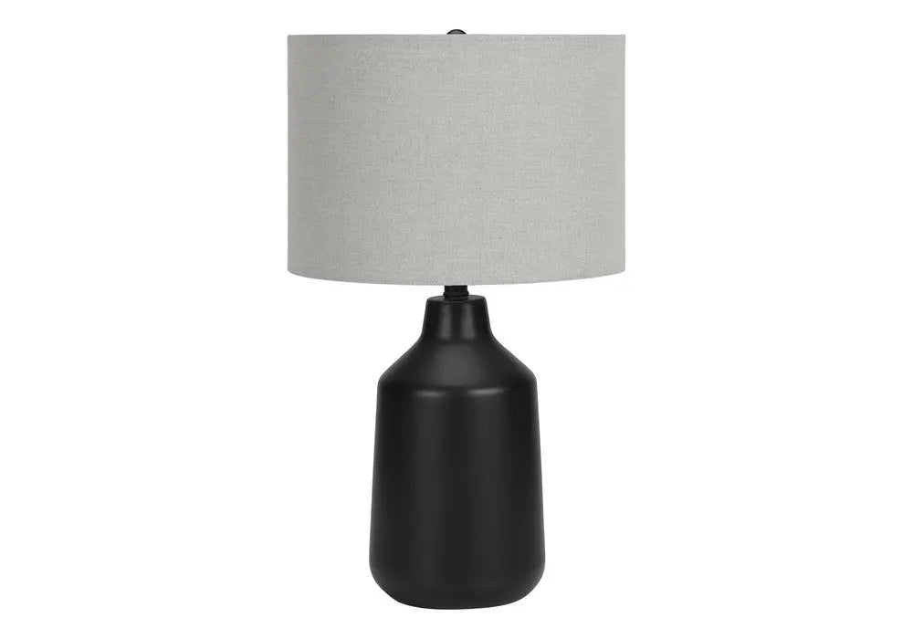 24" Black Concrete Urn Table Lamp With Gray Drum Shade HomeRoots