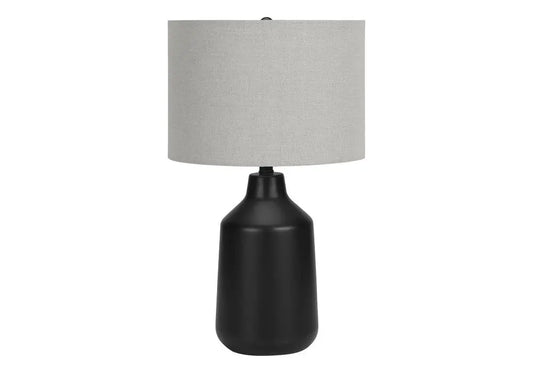24" Black Concrete Urn Table Lamp With Gray Drum Shade HomeRoots