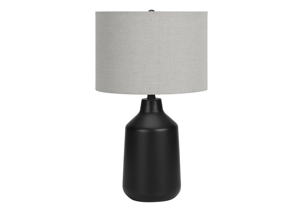 24" Black Concrete Urn Table Lamp With Gray Drum Shade — view 1