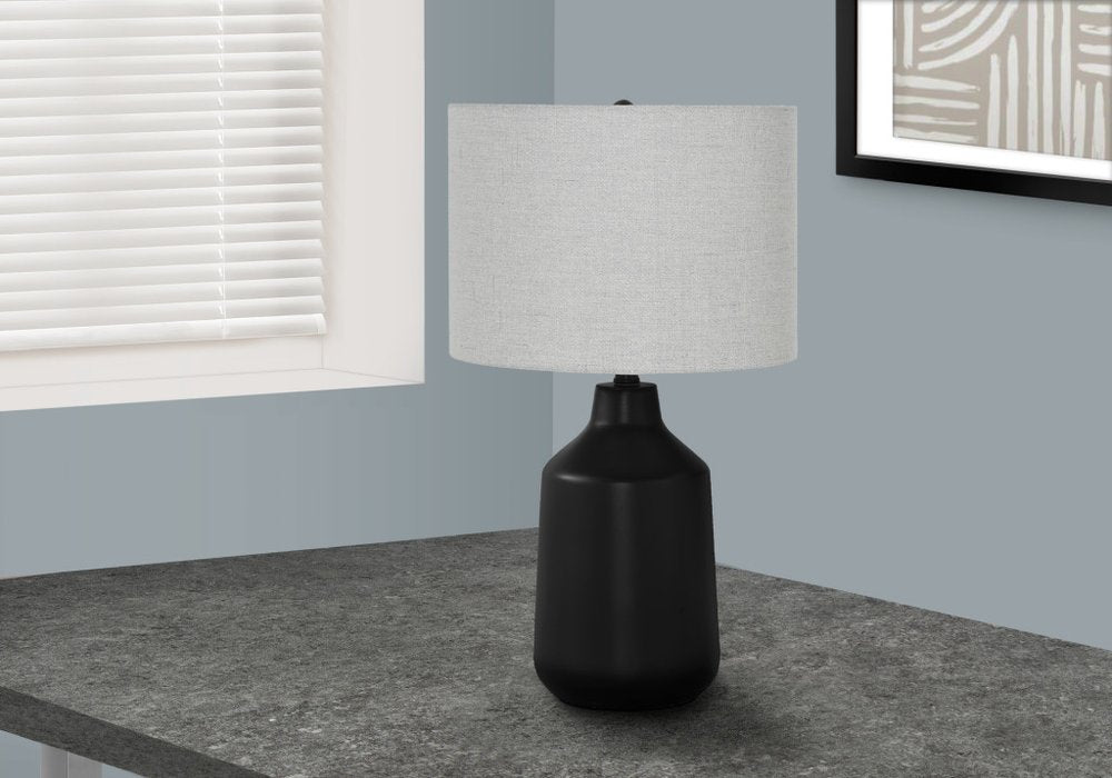 24" Black Concrete Urn Table Lamp With Gray Drum Shade — view 2
