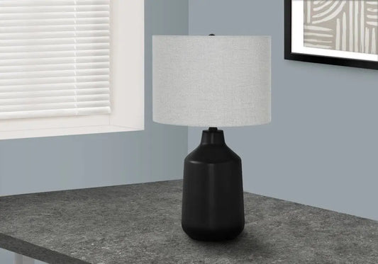 24" Black Concrete Urn Table Lamp With Gray Drum Shade HomeRoots