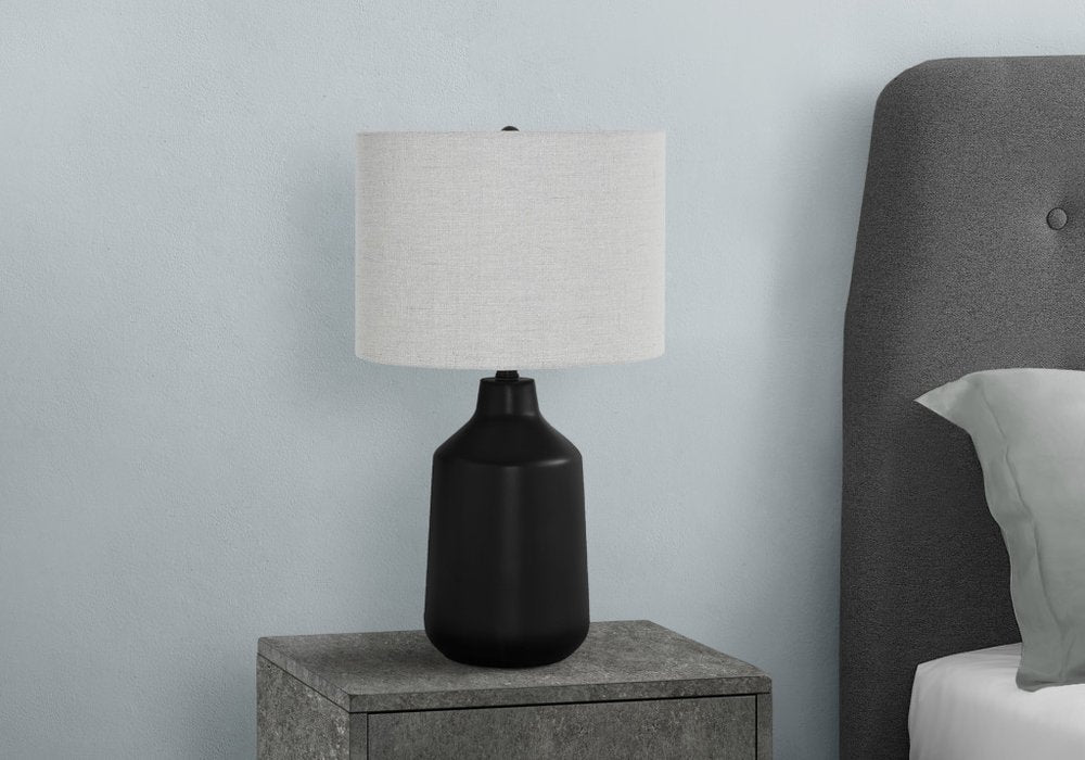 24" Black Concrete Urn Table Lamp With Gray Drum Shade — view 3