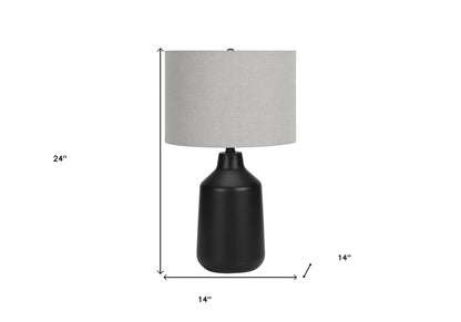 24" Black Concrete Urn Table Lamp With Gray Drum Shade