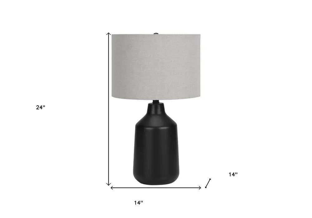 24" Black Concrete Urn Table Lamp With Gray Drum Shade HomeRoots