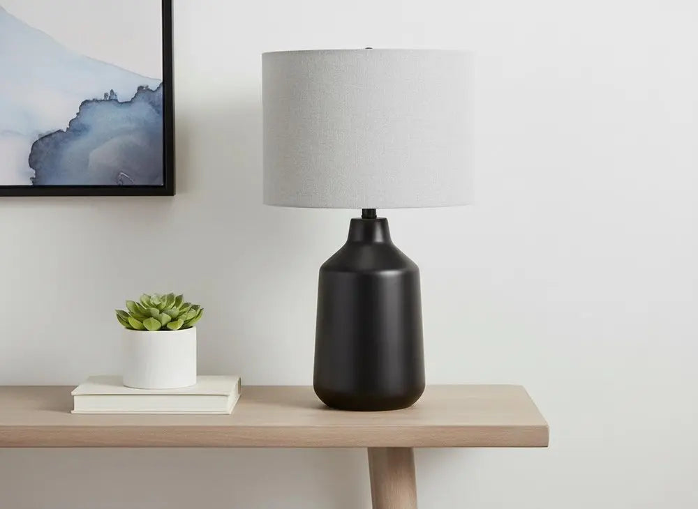 24" Black Concrete Urn Table Lamp With Gray Drum Shade HomeRoots