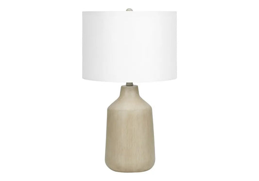 24" Beige Concrete Urn Table Lamp With Ivory Drum Shade HomeRoots