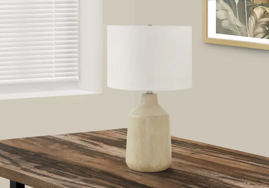 24" Beige Concrete Urn Table Lamp With Ivory Drum Shade HomeRoots