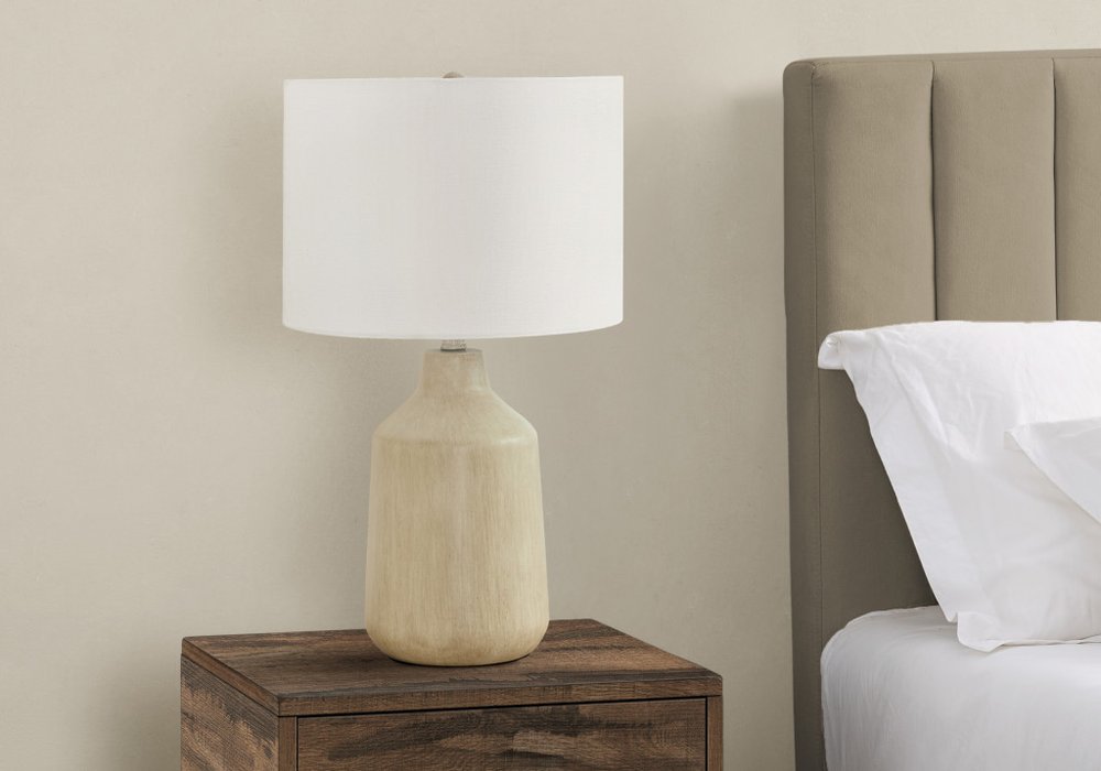 24" Beige Concrete Urn Table Lamp With Ivory Drum Shade HomeRoots