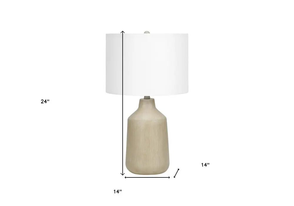 24" Beige Concrete Urn Table Lamp With Ivory Drum Shade HomeRoots
