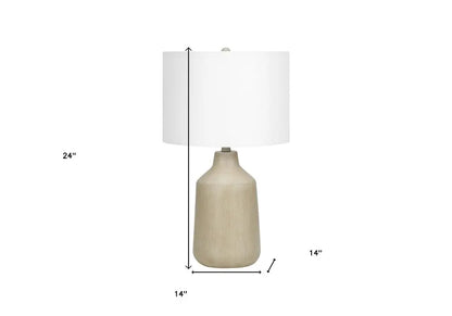 24" Beige Concrete Urn Table Lamp With Ivory Drum Shade HomeRoots