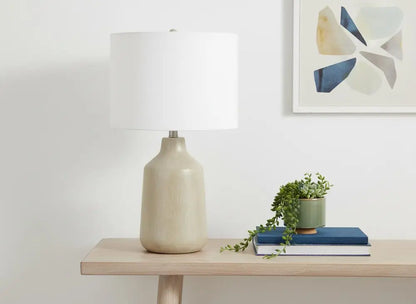 24" Beige Concrete Urn Table Lamp With Ivory Drum Shade HomeRoots