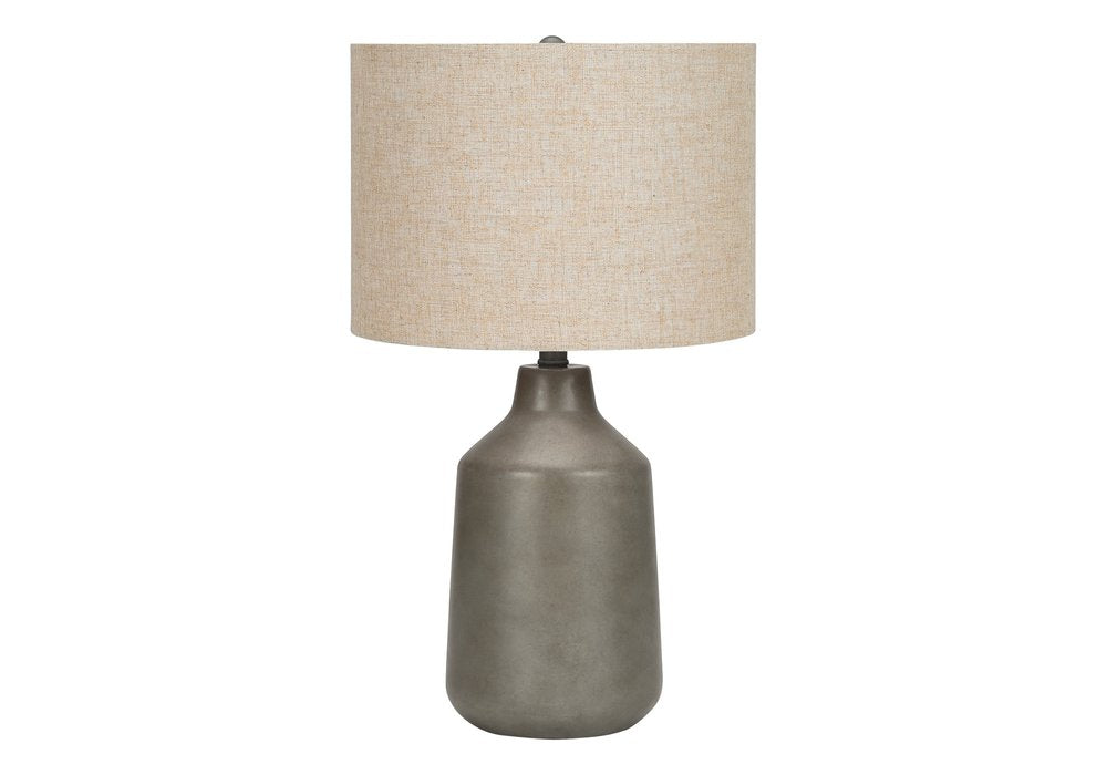 24" Gray Concrete Urn Table Lamp With Beige Drum Shade HomeRoots