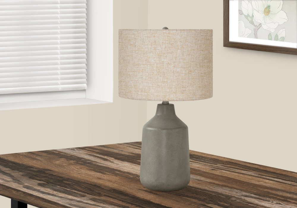 24" Gray Concrete Urn Table Lamp With Beige Drum Shade — view 2