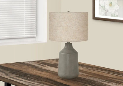 24" Gray Concrete Urn Table Lamp With Beige Drum Shade HomeRoots