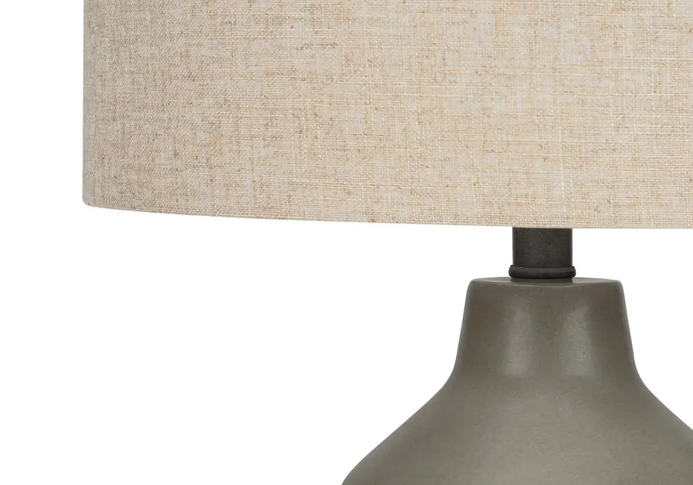 24" Gray Concrete Urn Table Lamp With Beige Drum Shade HomeRoots