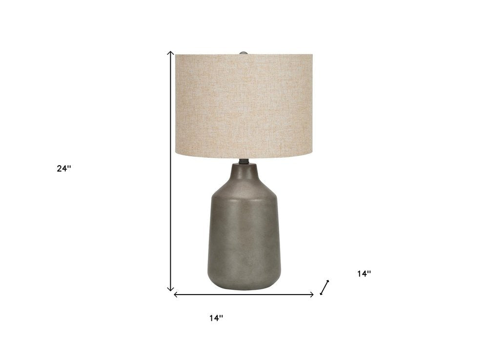 24" Gray Concrete Urn Table Lamp With Beige Drum Shade — view 7