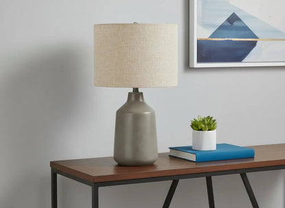 24" Gray Concrete Urn Table Lamp With Beige Drum Shade HomeRoots