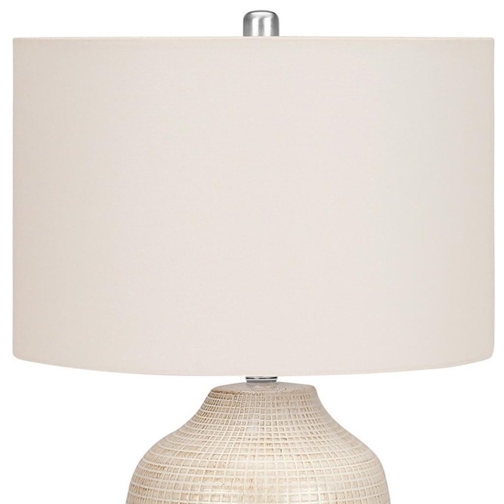 26" Cream Ceramic Urn Table Lamp With Cream Drum Shade HomeRoots