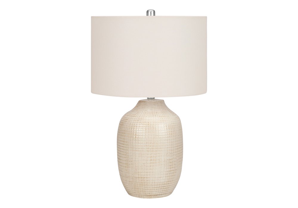 26" Cream Ceramic Urn Table Lamp With Cream Drum Shade — view 1