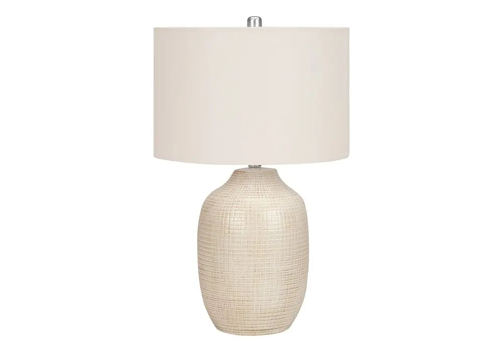 26" Cream Ceramic Urn Table Lamp With Cream Drum Shade HomeRoots
