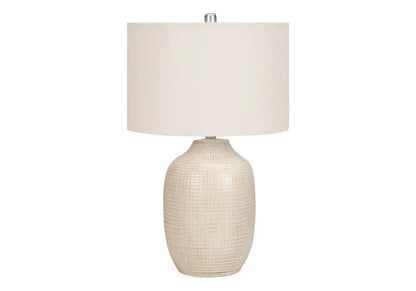 26" Cream Ceramic Urn Table Lamp With Cream Drum Shade HomeRoots