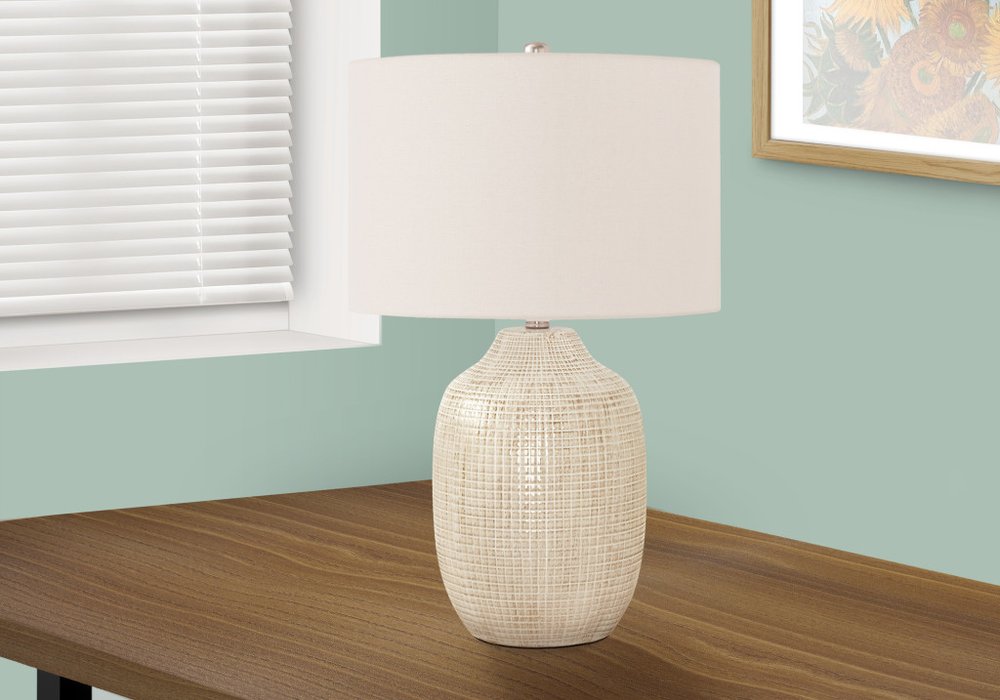 26" Cream Ceramic Urn Table Lamp With Cream Drum Shade — view 2
