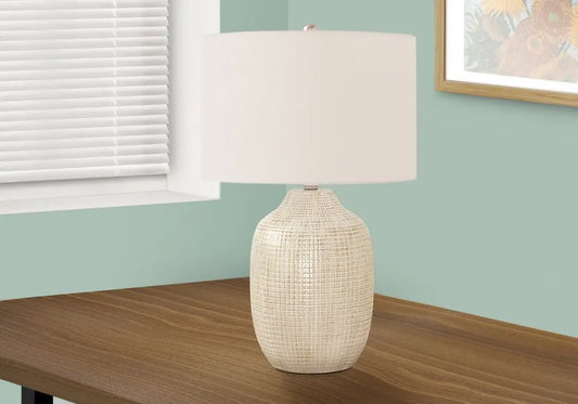 26" Cream Ceramic Urn Table Lamp With Cream Drum Shade HomeRoots