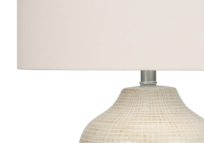 26" Cream Ceramic Urn Table Lamp With Cream Drum Shade HomeRoots