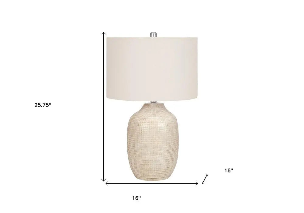 26" Cream Ceramic Urn Table Lamp With Cream Drum Shade HomeRoots