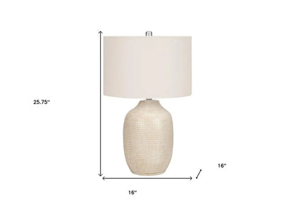 26" Cream Ceramic Urn Table Lamp With Cream Drum Shade HomeRoots