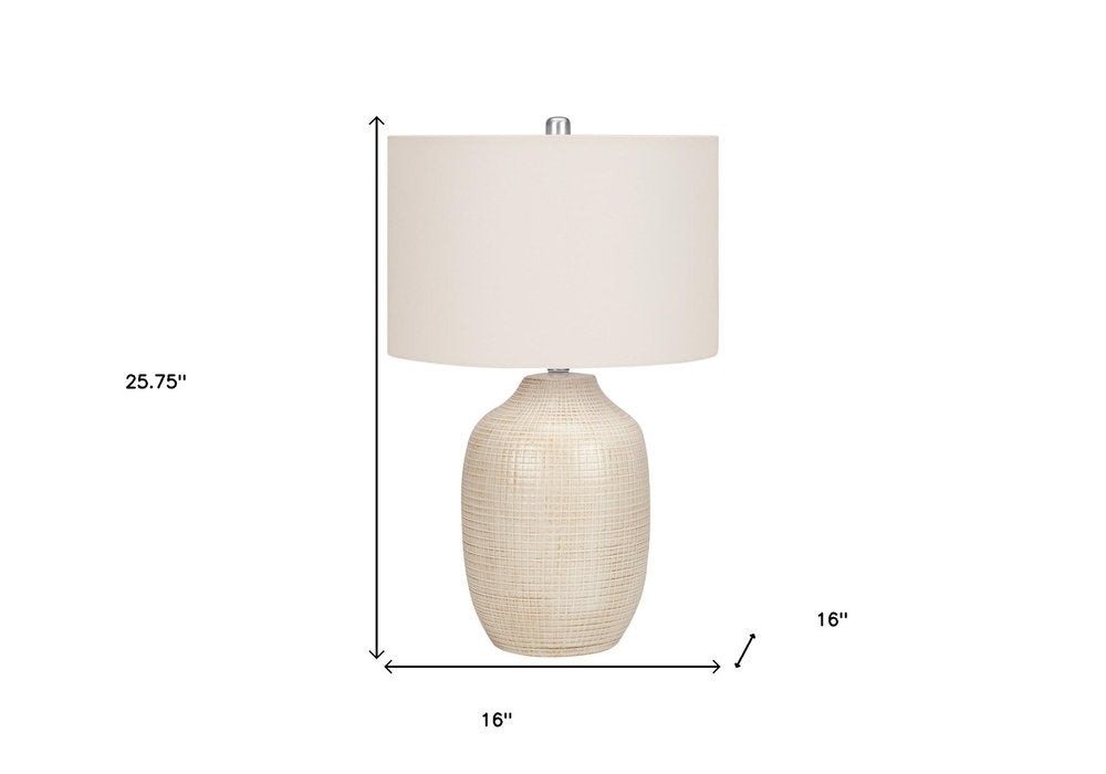 26" Cream Ceramic Urn Table Lamp With Cream Drum Shade HomeRoots
