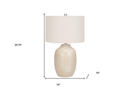 26" Cream Ceramic Urn Table Lamp With Cream Drum Shade HomeRoots