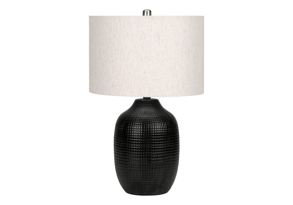 26" Black Ceramic Urn Table Lamp With Ivory Drum Shade — view 1