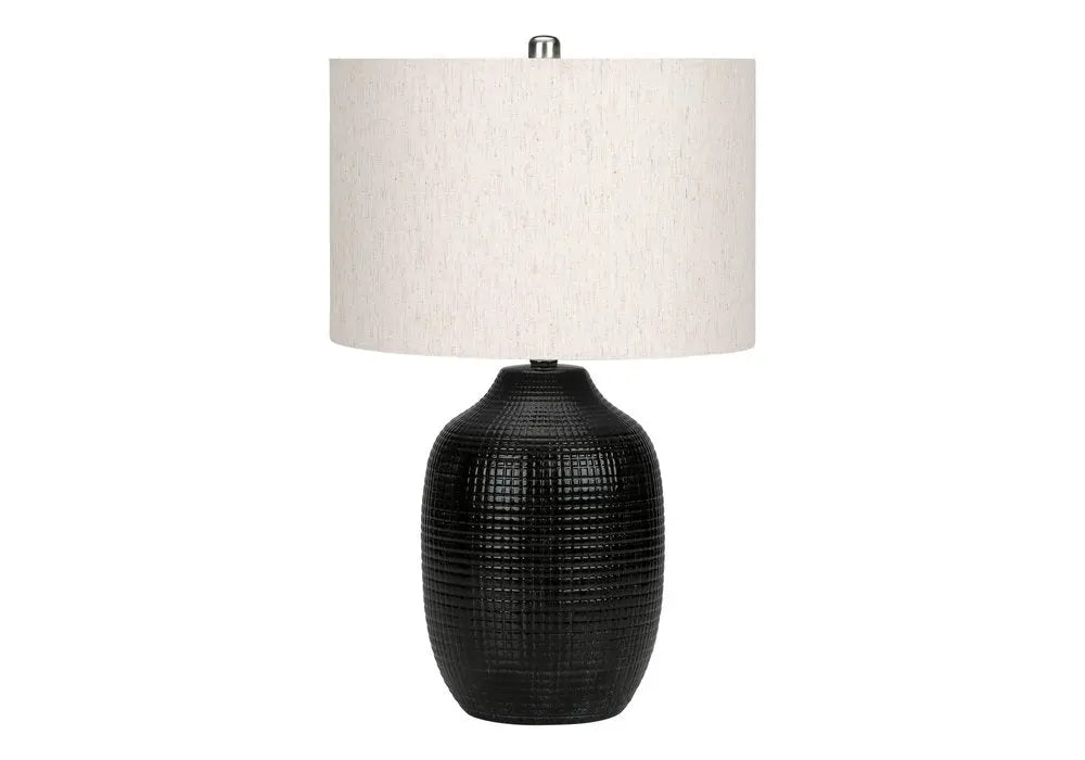 26" Black Ceramic Urn Table Lamp With Ivory Drum Shade HomeRoots