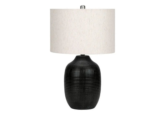 26" Black Ceramic Urn Table Lamp With Ivory Drum Shade HomeRoots