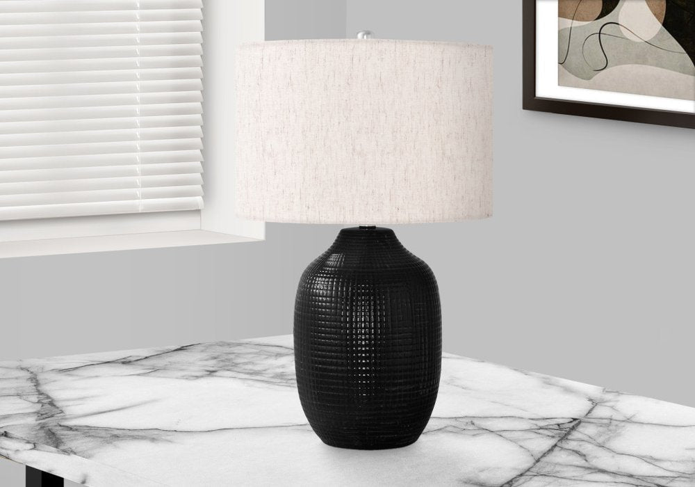 26" Black Ceramic Urn Table Lamp With Ivory Drum Shade — view 2