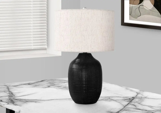 26" Black Ceramic Urn Table Lamp With Ivory Drum Shade HomeRoots