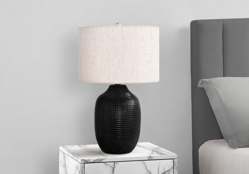 26" Black Ceramic Urn Table Lamp With Ivory Drum Shade — view 3