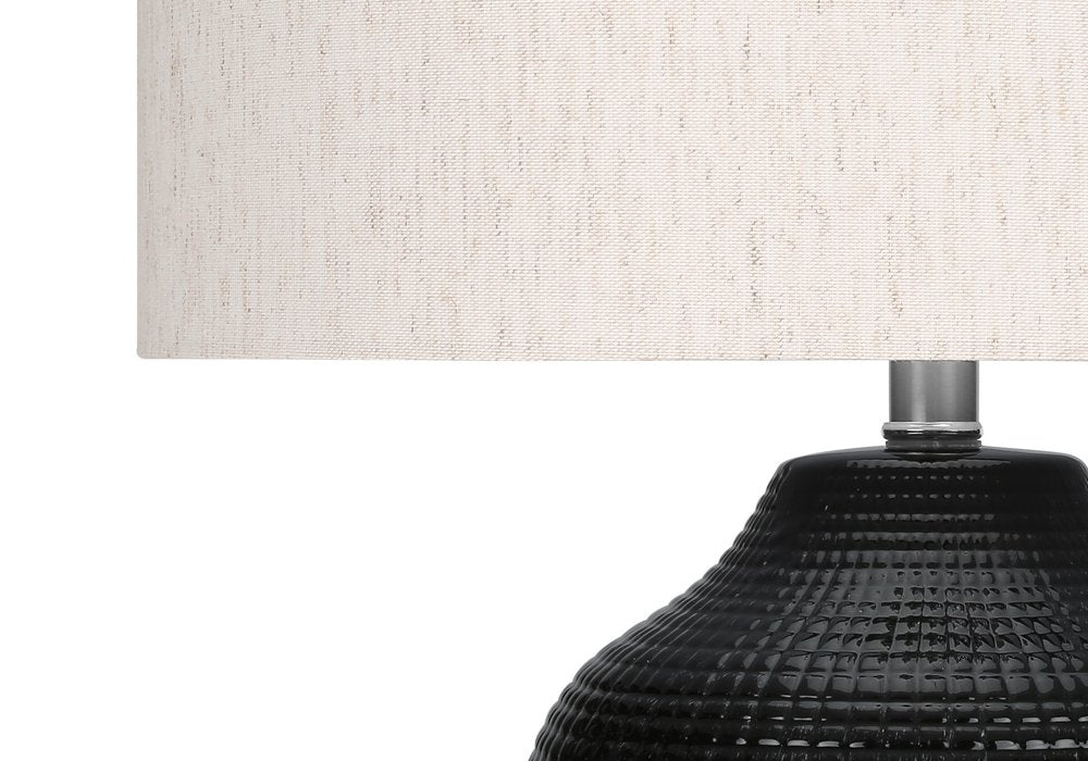 26" Black Ceramic Urn Table Lamp With Ivory Drum Shade HomeRoots
