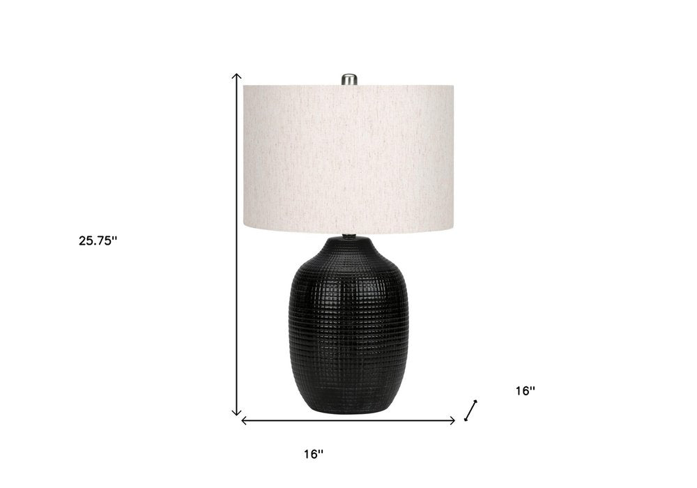 26" Black Ceramic Urn Table Lamp With Ivory Drum Shade — view 7