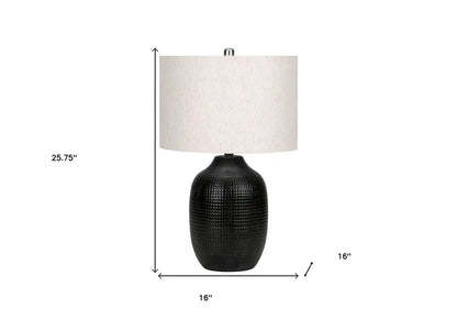 26" Black Ceramic Urn Table Lamp With Ivory Drum Shade HomeRoots