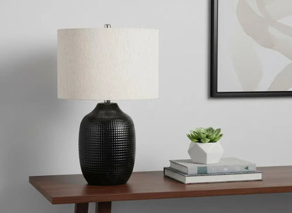 26" Black Ceramic Urn Table Lamp With Ivory Drum Shade HomeRoots