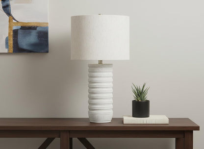 28" Cream Cylinder Table Lamp With Cream Drum Shade HomeRoots