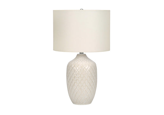 25" Cream Ceramic Urn Table Lamp With Cream Drum Shade