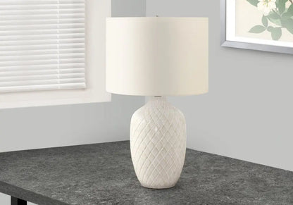 25" Cream Ceramic Urn Table Lamp With Cream Drum Shade HomeRoots