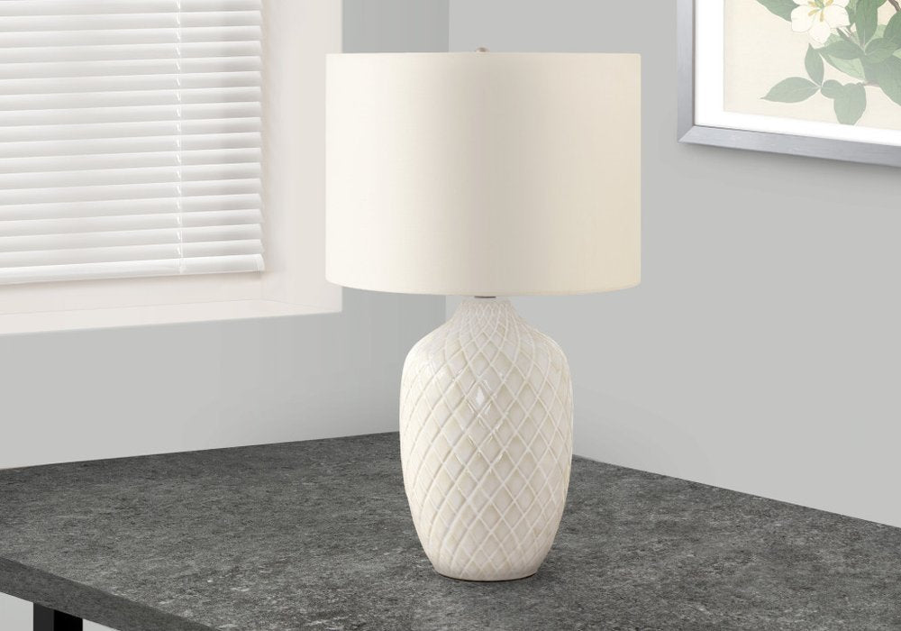 25" Cream Ceramic Urn Table Lamp With Cream Drum Shade — view 2