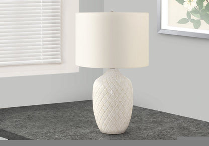 25" Cream Ceramic Urn Table Lamp With Cream Drum Shade HomeRoots