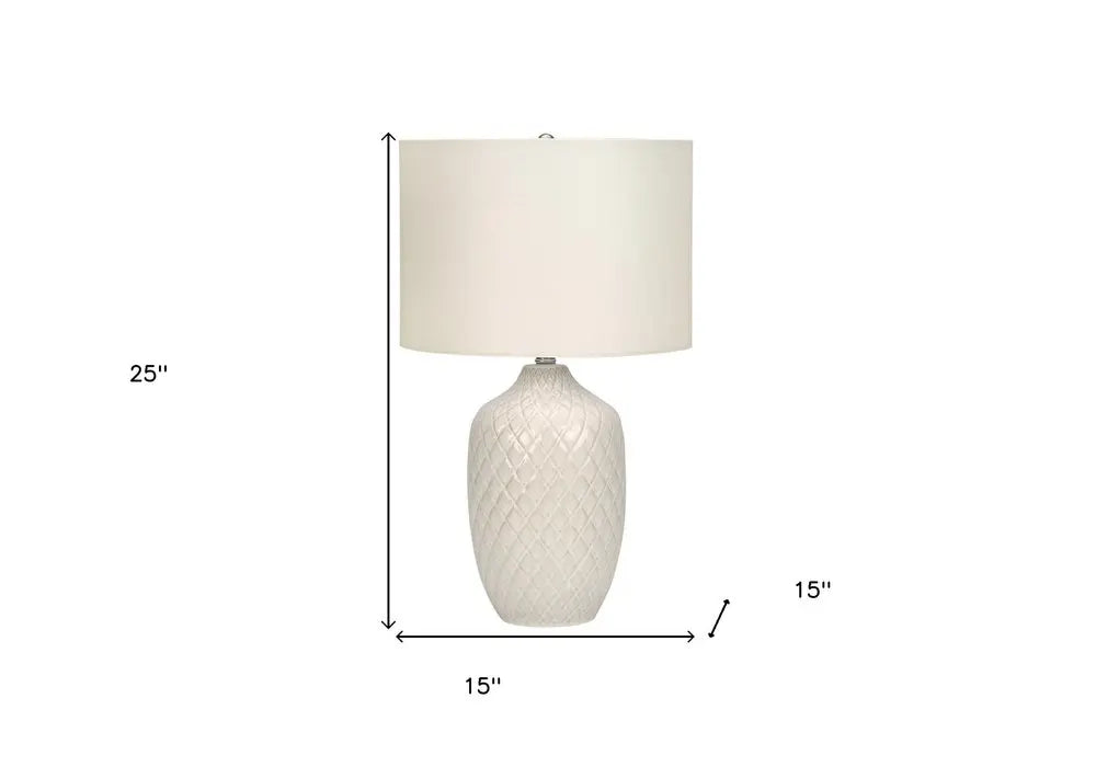 25" Cream Ceramic Urn Table Lamp With Cream Drum Shade HomeRoots