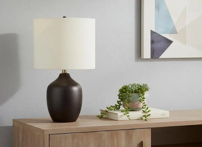 22" Black Ceramic Urn Table Lamp With Ivory Drum Shade HomeRoots